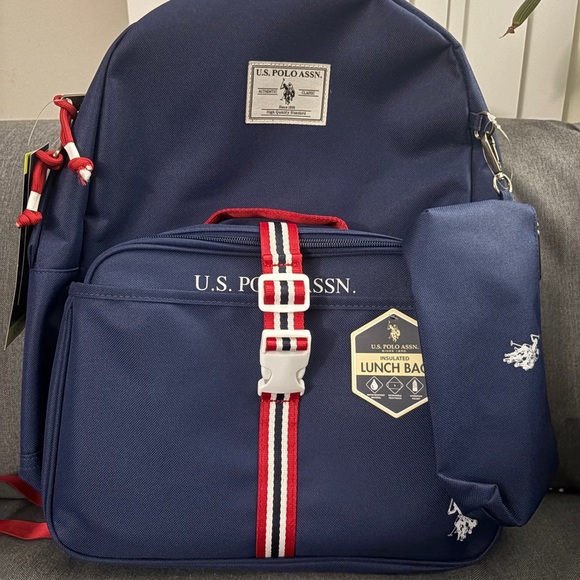 U.S. Polo Assn. Navy Backpack with Red and White Stripes - Picture 1 of 4
